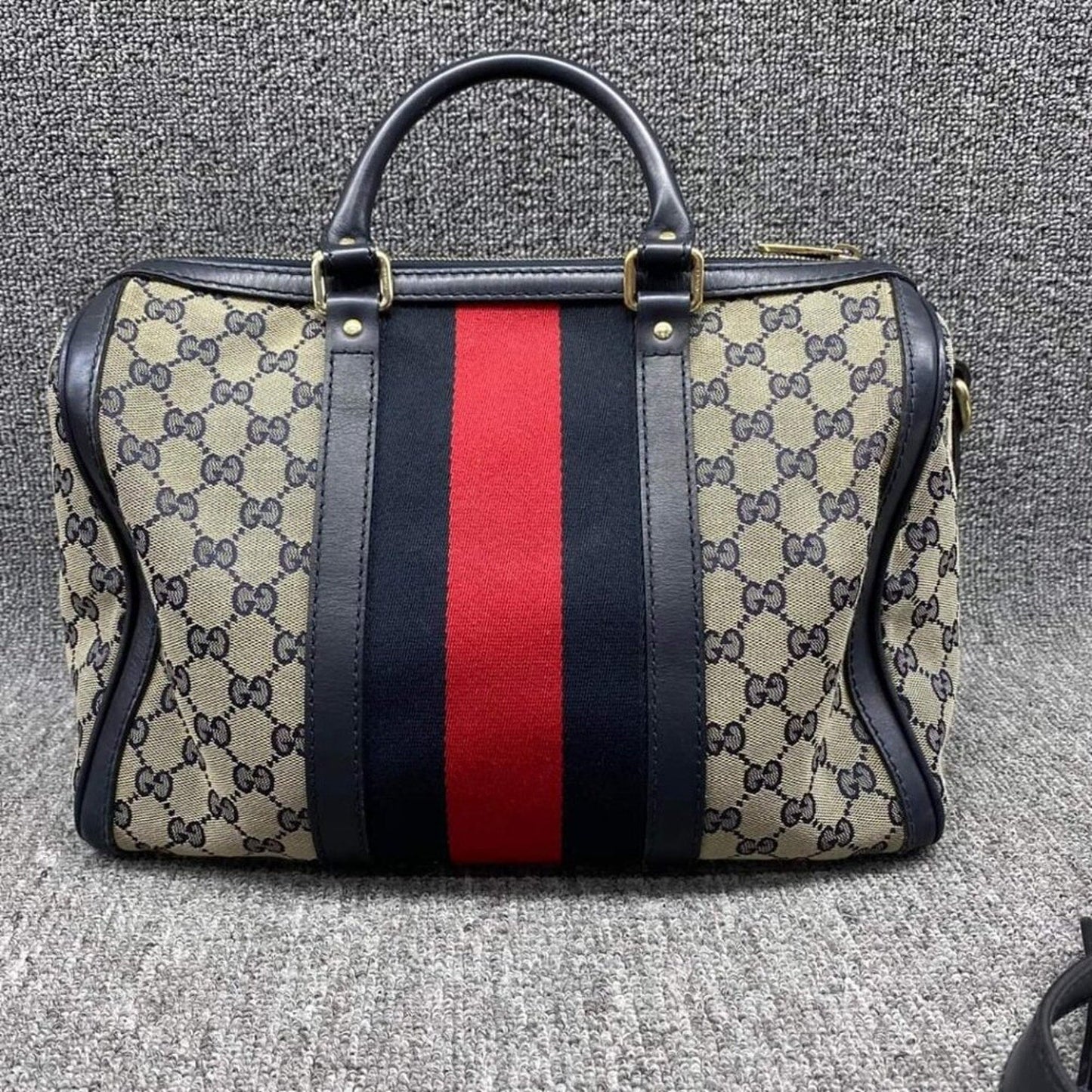 GUCCI Boston Navy GG Cloth Satchel Bag