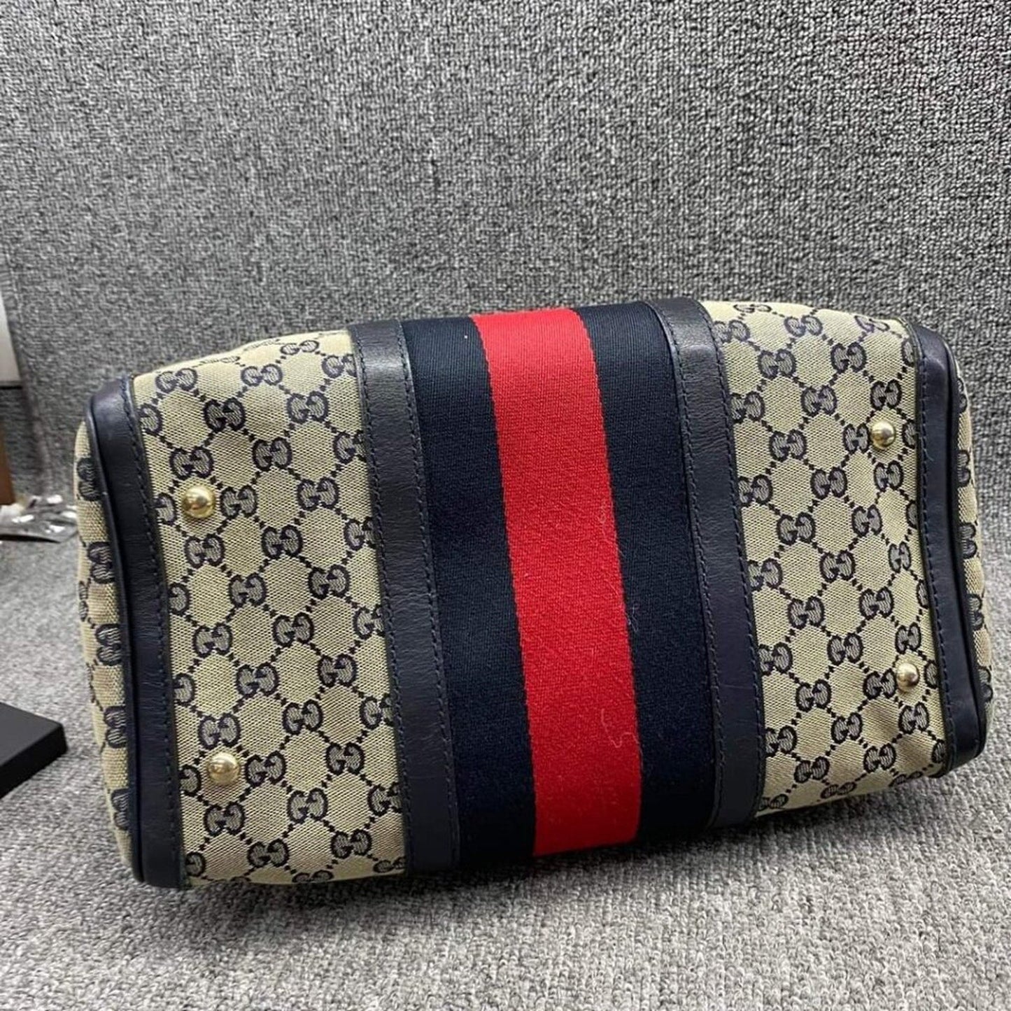 GUCCI Boston Navy GG Cloth Satchel Bag