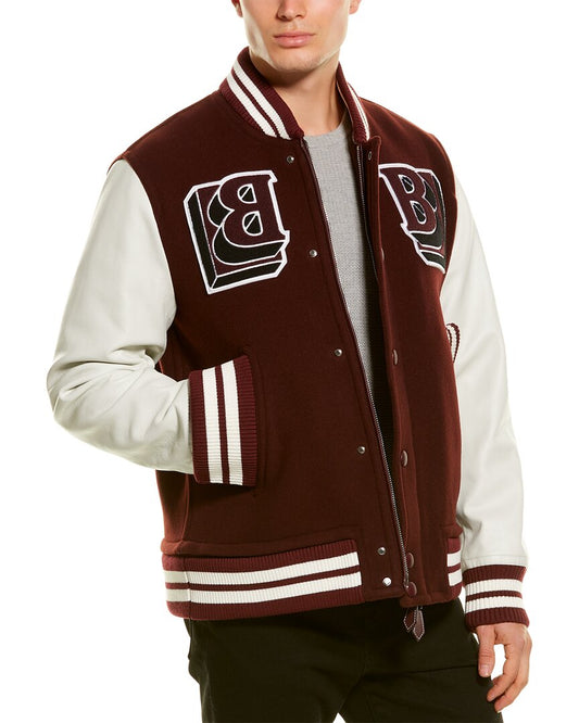Burberry Leather-Trim Wool-Blend Bomber Jacket Regular XXL Brown Multi