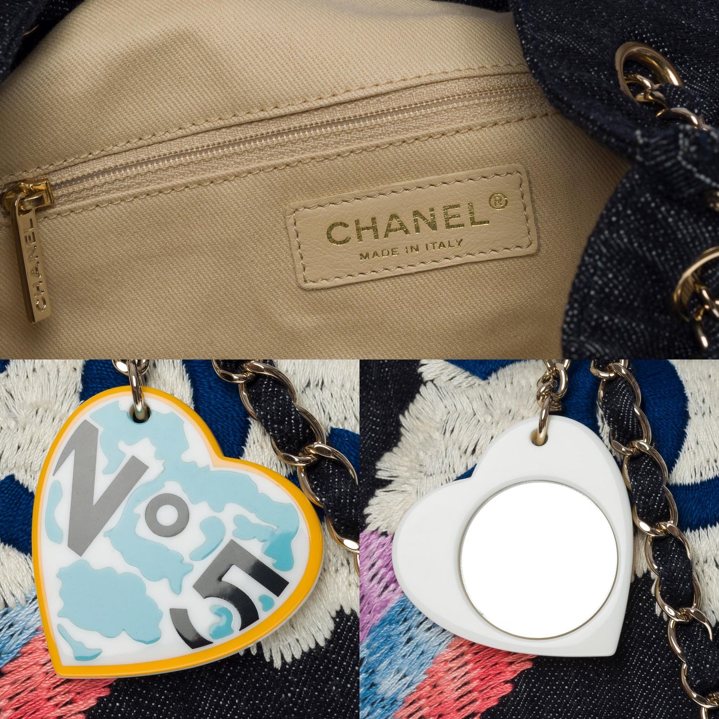 Top Quality Chanel Collector "Airplane Rainbow" Tote bag in Blue Denim, SHW