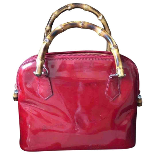 Gucci bamboo red patent leather handbag