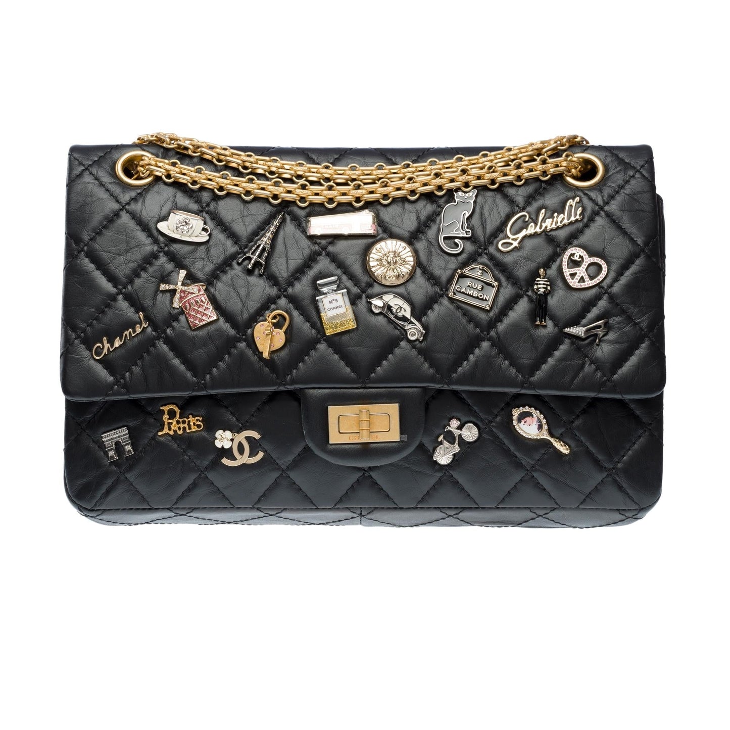 Top Quality Chanel Lucky Charms 2.55 double New shoulder bag in black quilted leather, AGHW