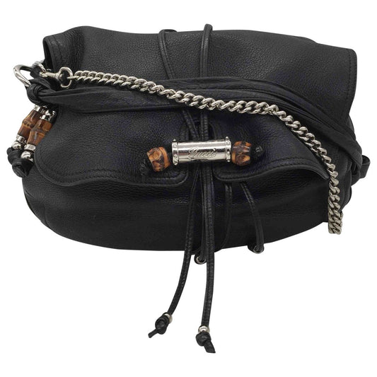 Gucci bamboo black leather handbag