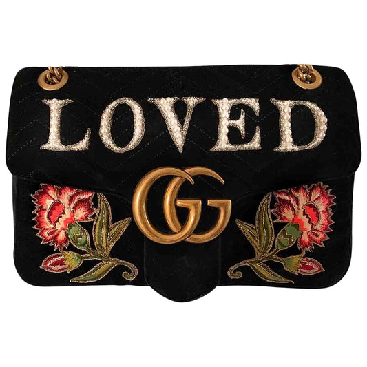 Gucci marmont black velvet handbag
