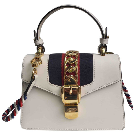 Gucci sylvie ecru leather handbag