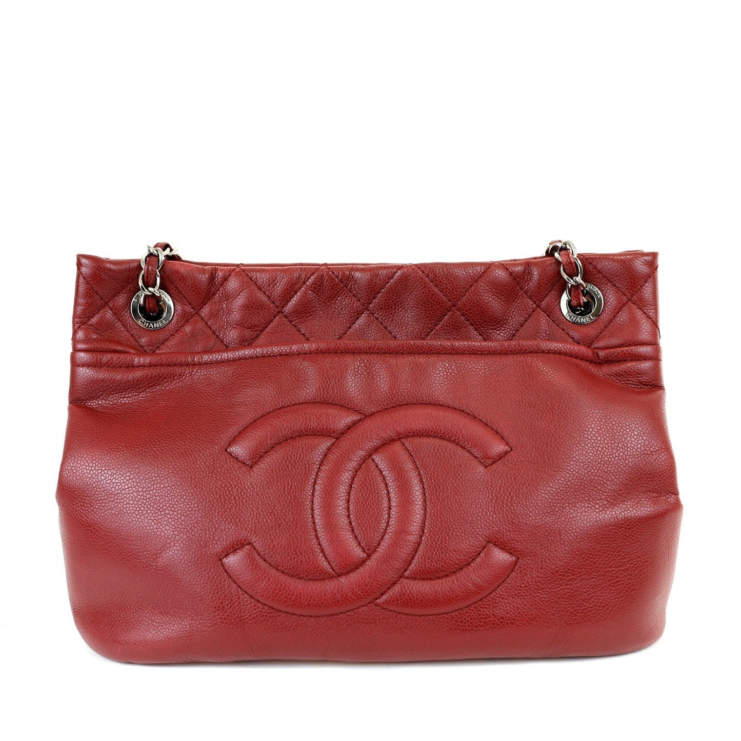 Chanel Red Caviar Leather Tote w/ Silver Hardware