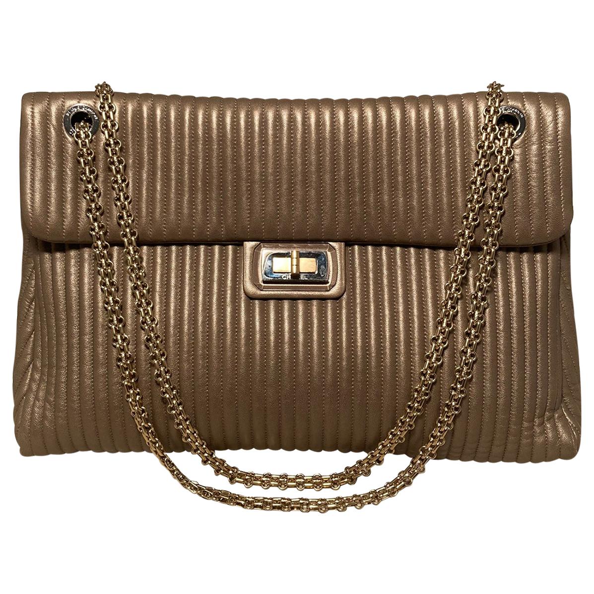 CHANEL Vertical Stripe Quilted Reissue Classic Flap Shoulder Bag