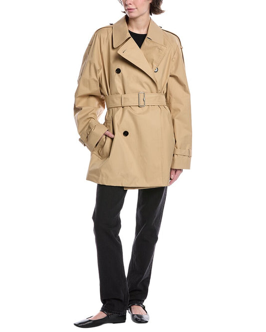 Burberry Short Gabardine Trench Coat Brown Multi