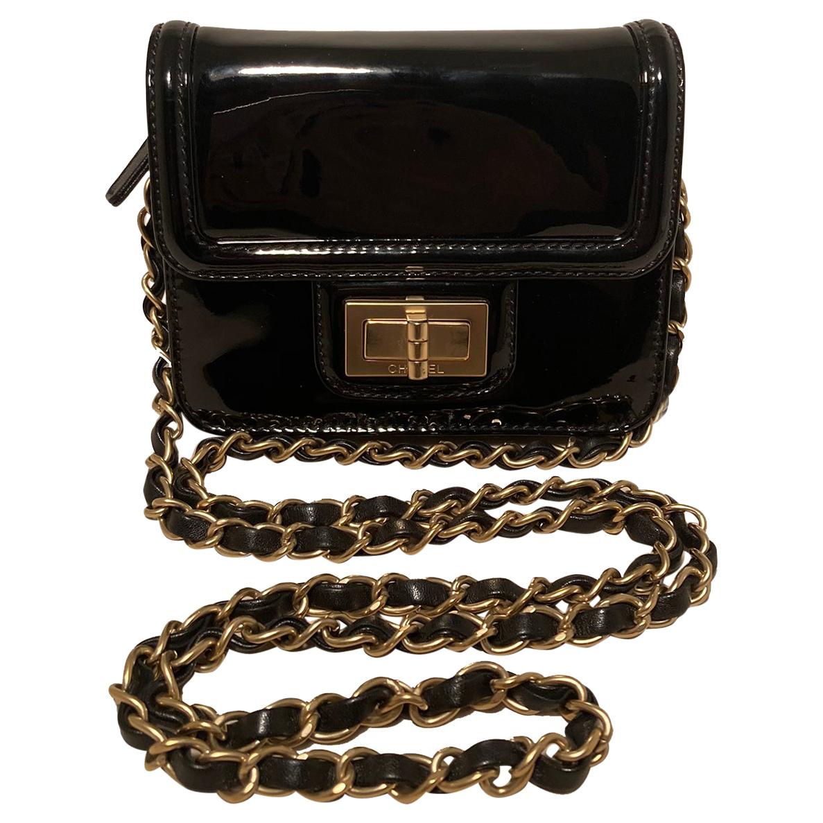 CHANEL Mini Black Patent Leather Classic Shoulder Bag