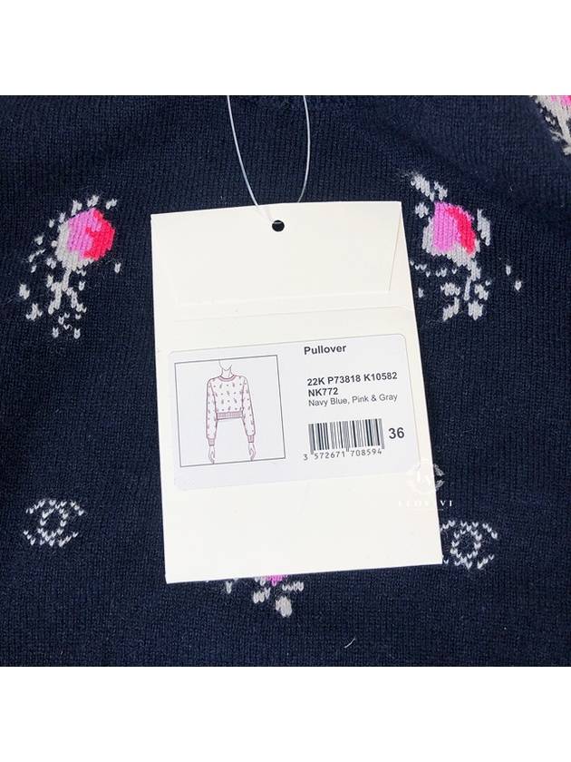 Flower CC Logo Cashmere Knit Top Navy Blue Chanel