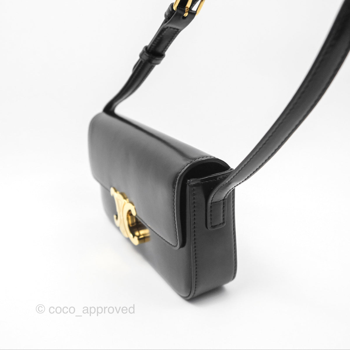 Celine Triomphe Shoulder Bag Black Calfskin