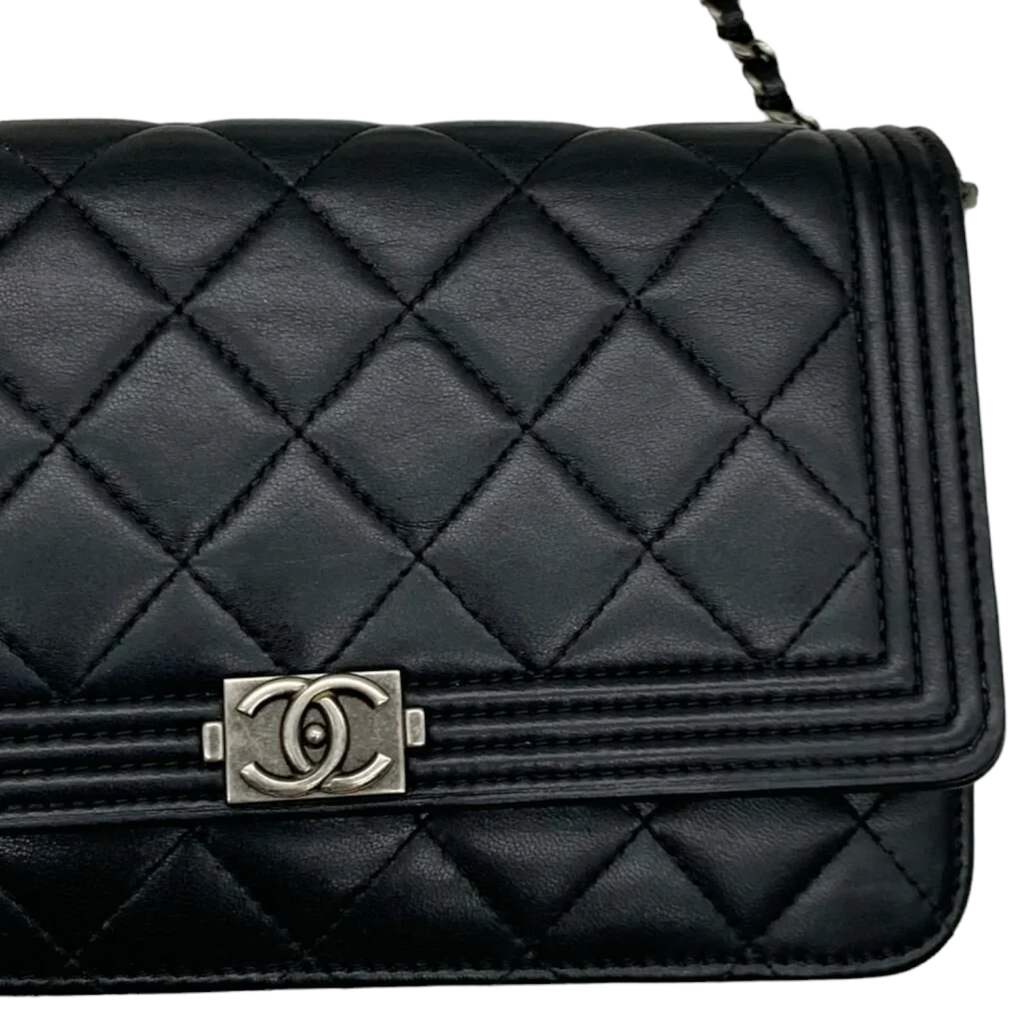 Lambskin Quilted Boy Wallet on Chain WOC Black RHW