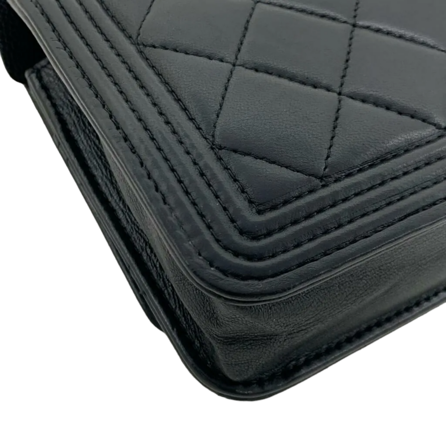 Lambskin Quilted Boy Wallet on Chain WOC Black RHW