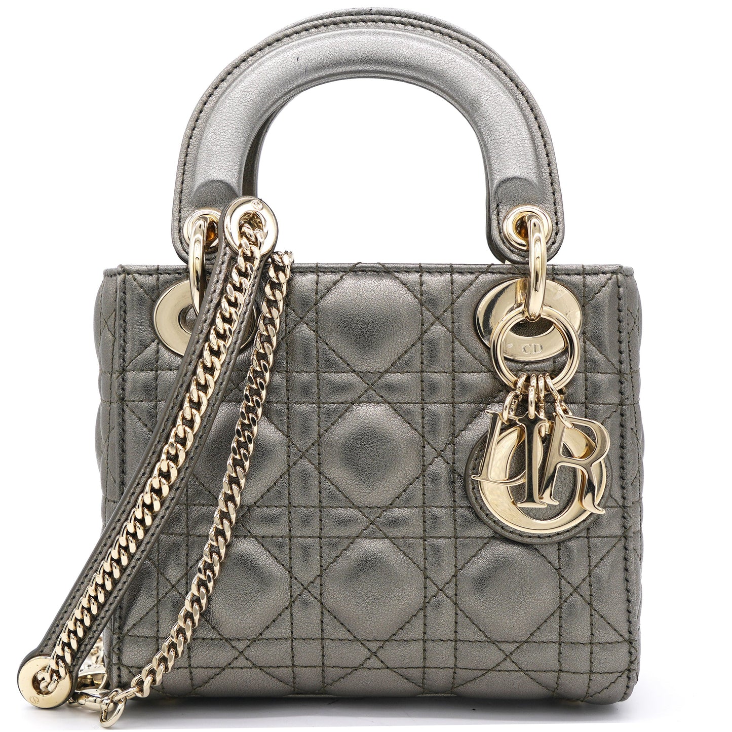 Dior Metallic Cannage Leather Mini Lady Dior Tote