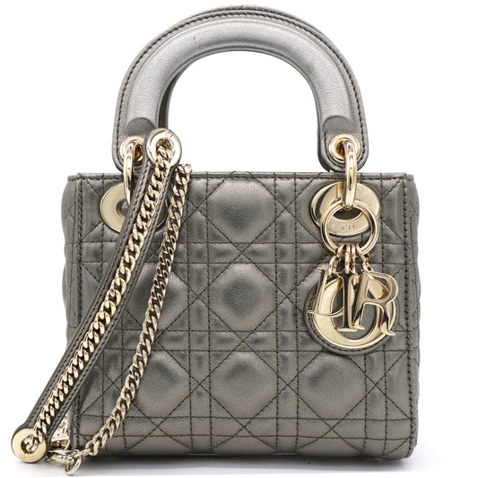 Dior Metallic Cannage Leather Mini Lady Dior Tote