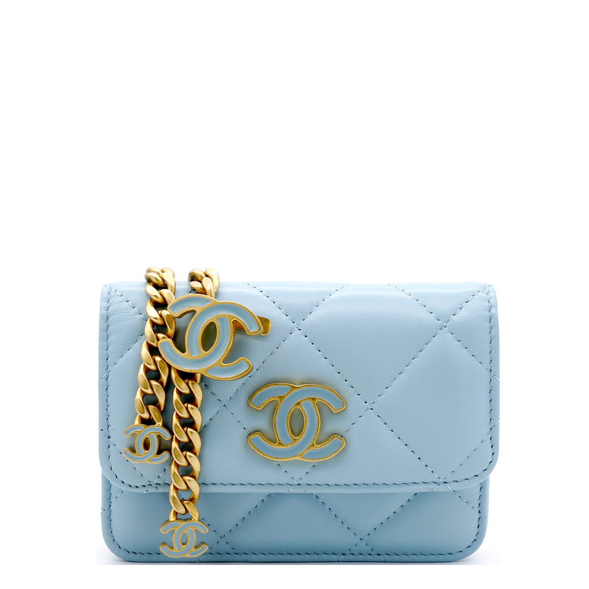 Chanel Lambskin Enamel Quilted Flap Belt Bag Blue
