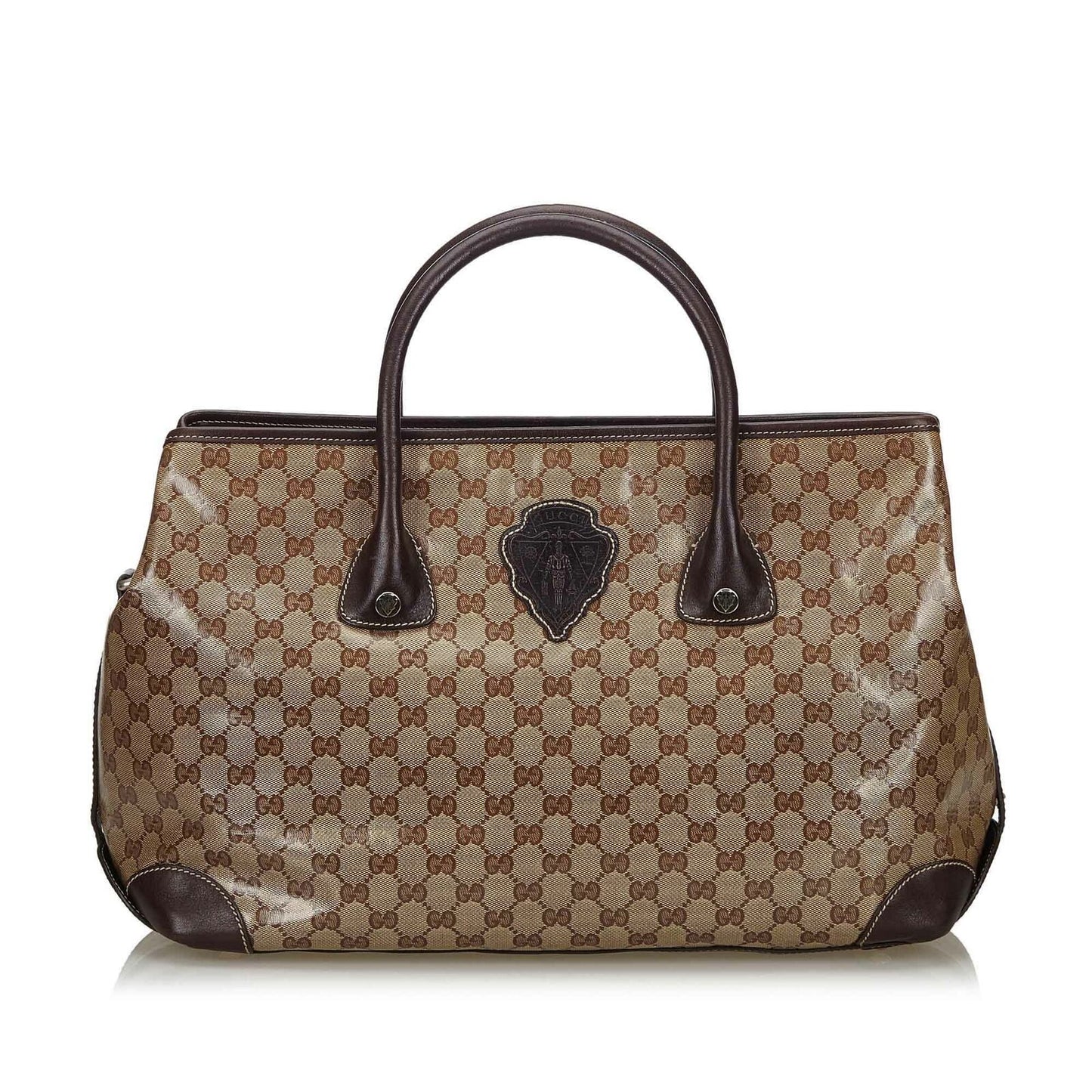 G*G Brown Beige PVC Plastic GG Crystal Tote Bag Italy