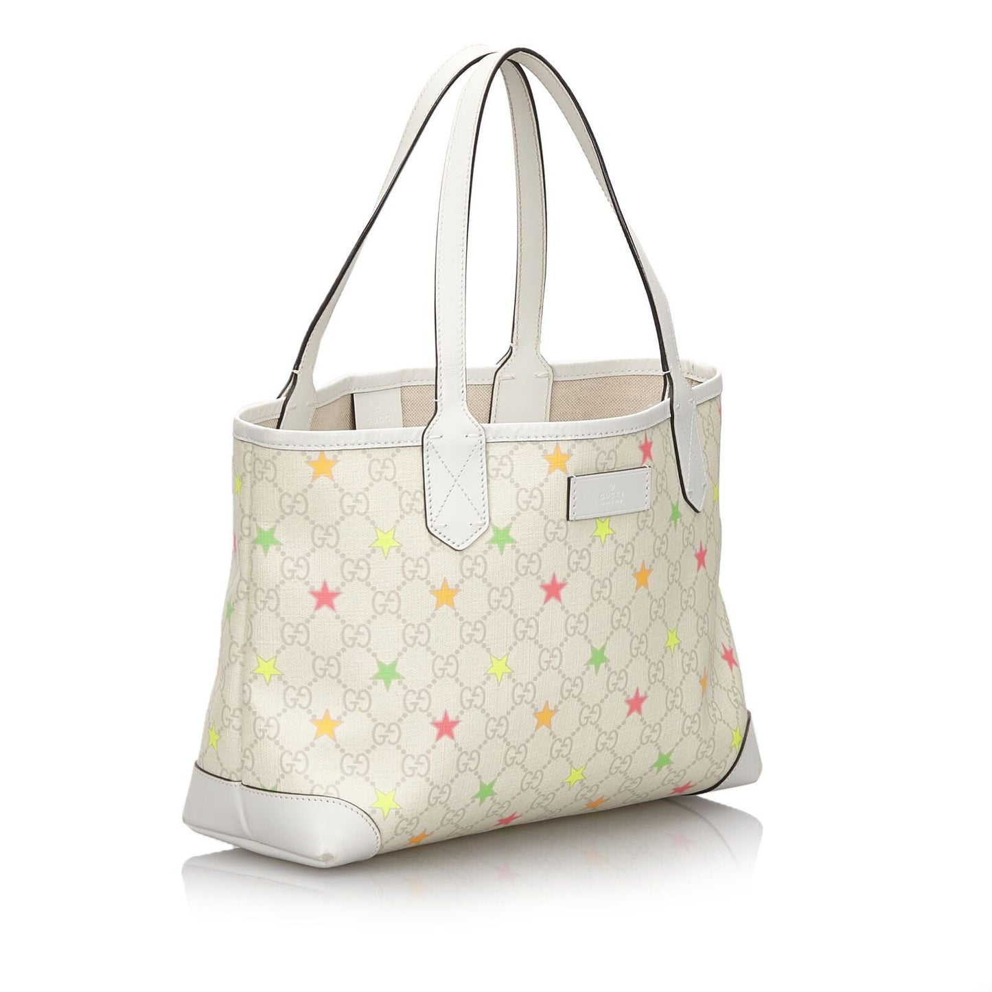 Gucci White Ivory Coated Canvas Fabric GG Supreme Star Tote Bag Italy