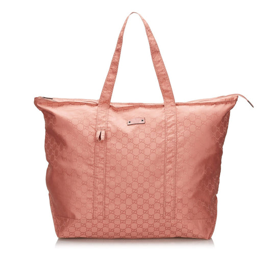 G*G Pink Nylon Fabric GG Tote Bag Italy