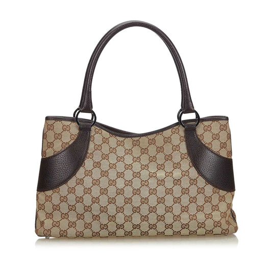 G*G Brown Canvas Fabric GG Tote Bag Italy
