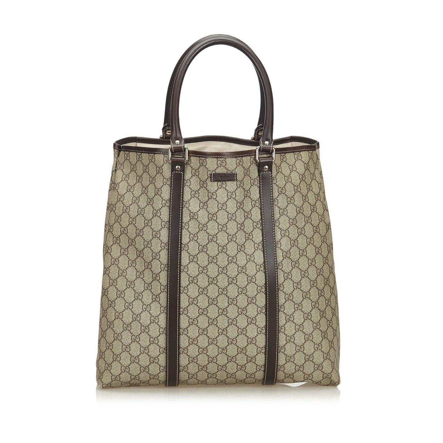 G*G Brown Beige Coated Canvas Fabric GG Supreme Tote Bag Italy