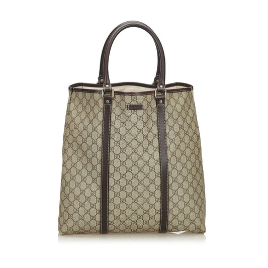 G*G Brown Beige Coated Canvas Fabric GG Supreme Tote Bag Italy