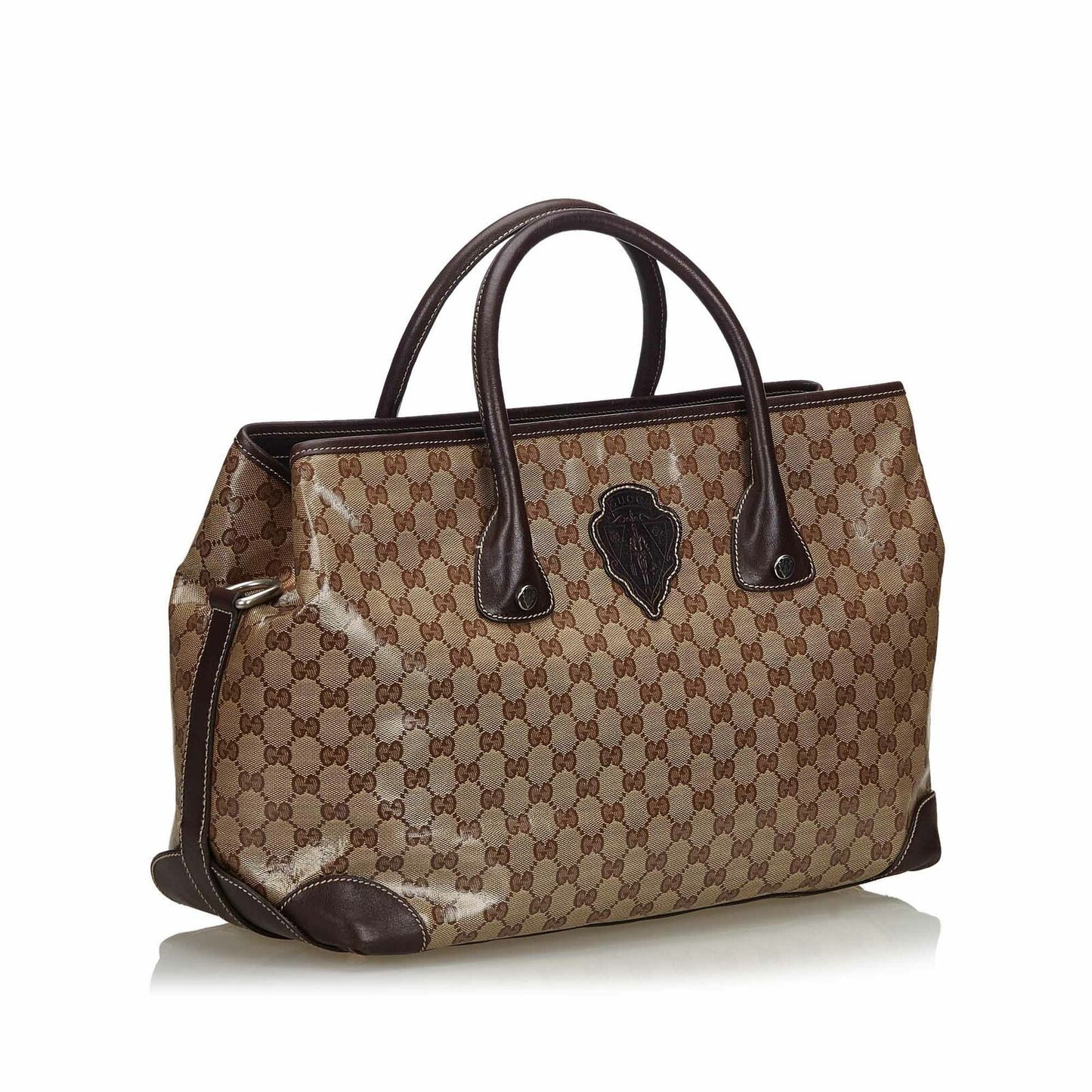 G*G Brown Beige PVC Plastic GG Crystal Tote Bag Italy