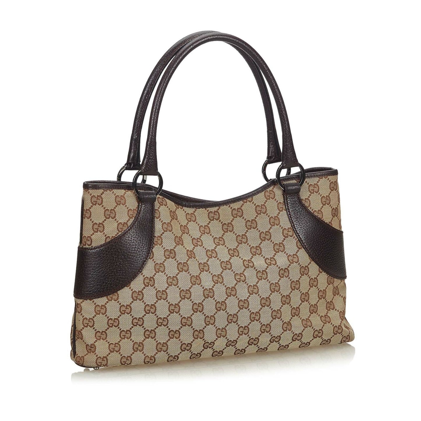 G*G Brown Canvas Fabric GG Tote Bag Italy