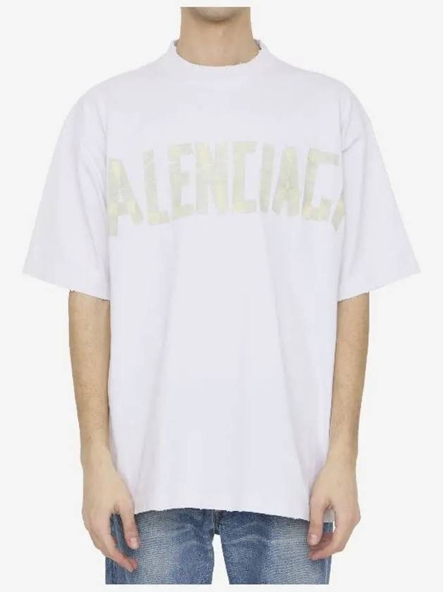 Luxury Balenciaga  Tape Type Logo Medium Fit Short Sleeve T-Shirt White