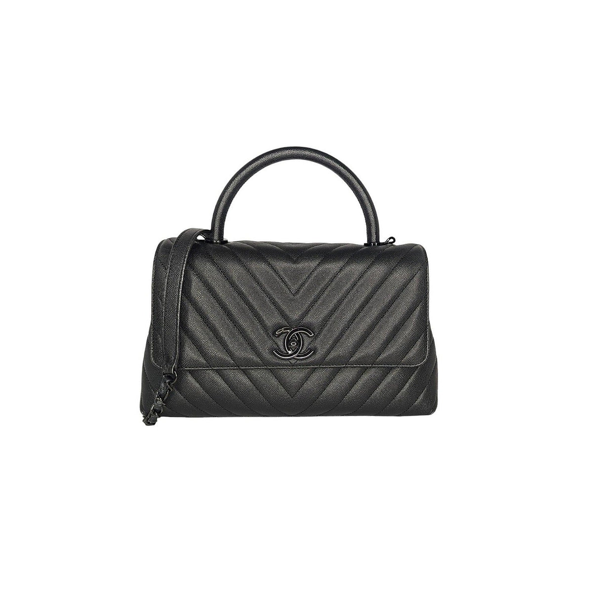Chanel Medium Chevron So Black Coco Handle Bag