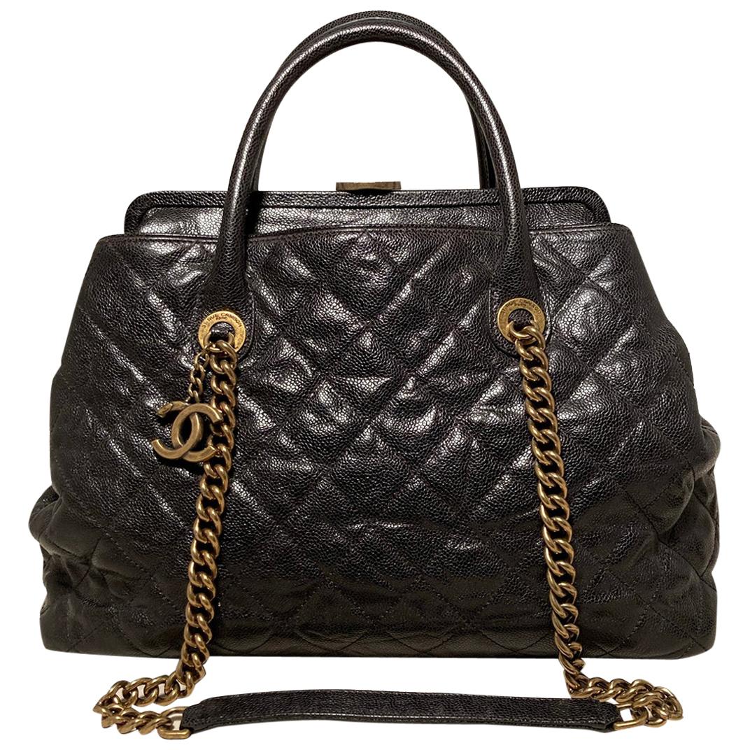 Top Quality Chanel Glazed Caviar Large Frame Tote Bag