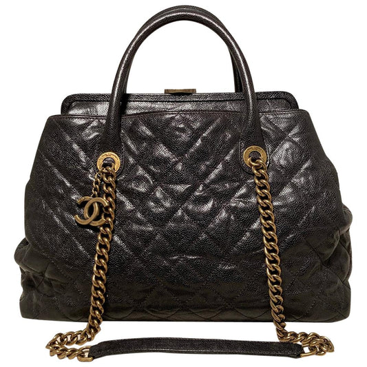 Top Quality Chanel Glazed Caviar Large Frame Tote Bag