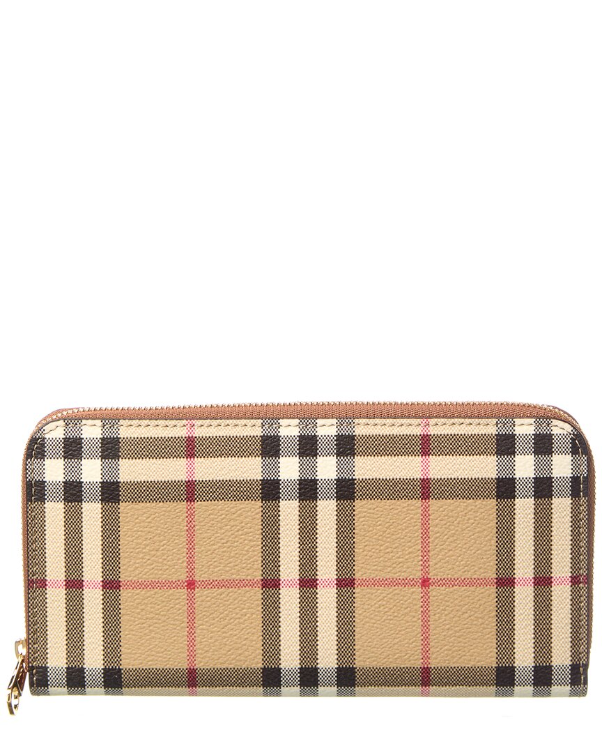 Burberry Check E-Canvas Zip Around Wallet ONE SIZE Beige
