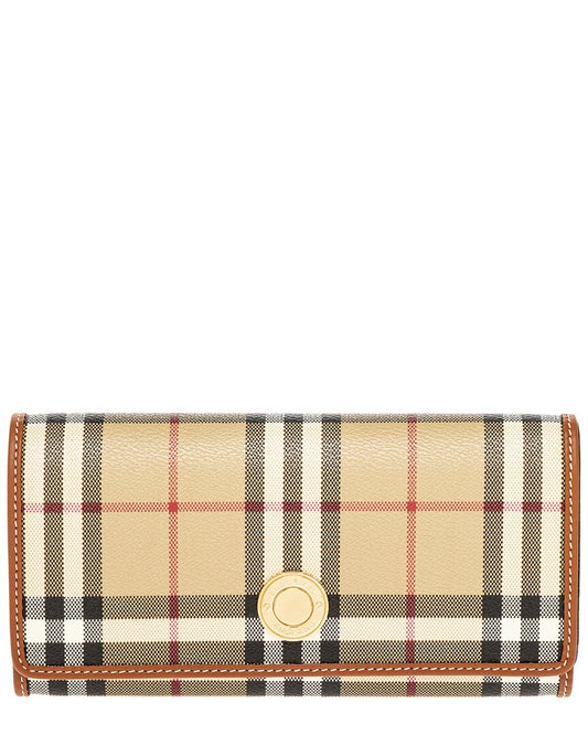 Burberry Long Canvas & Leather Wallet ONE SIZE Beige