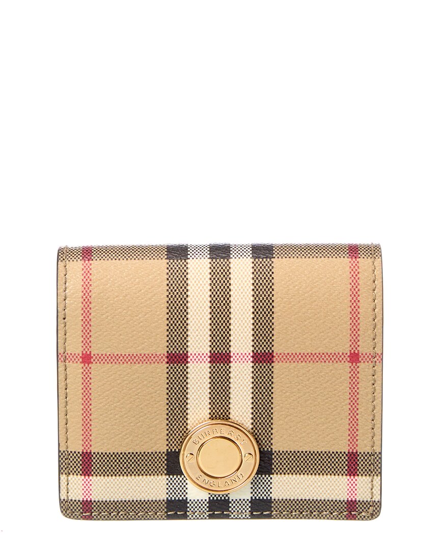 Burberry Check Small E-Canvas & Leather Card Case ONE SIZE Beige