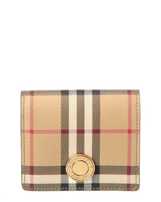 Burberry Check Small E-Canvas & Leather Card Case ONE SIZE Beige