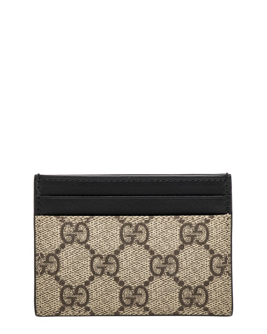Gucci Gg Supreme Canvas & Leather Card Case ONE SIZE Beige