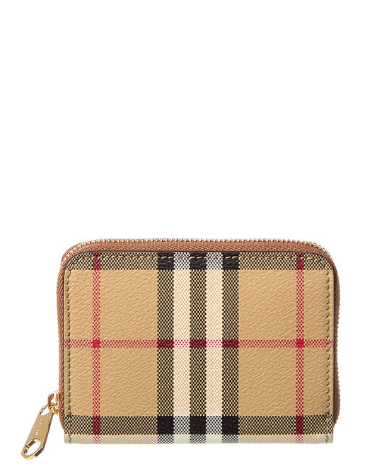 Burberry Check Small E-Canvas & Leather Coin Purse ONE SIZE Beige