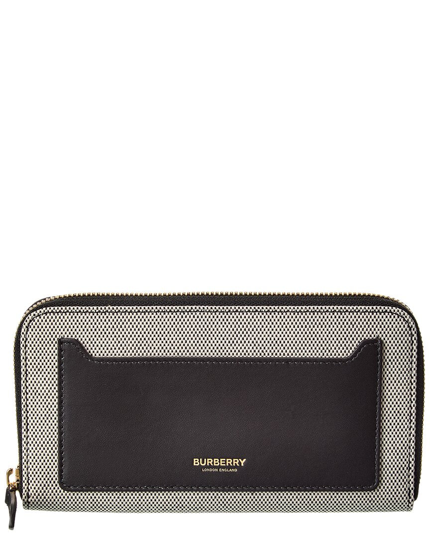 Burberry Logo Canvas & Leather Zip Around Wallet ONE SIZE Black