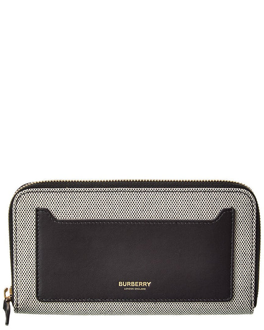 Burberry Logo Canvas & Leather Zip Around Wallet ONE SIZE Black