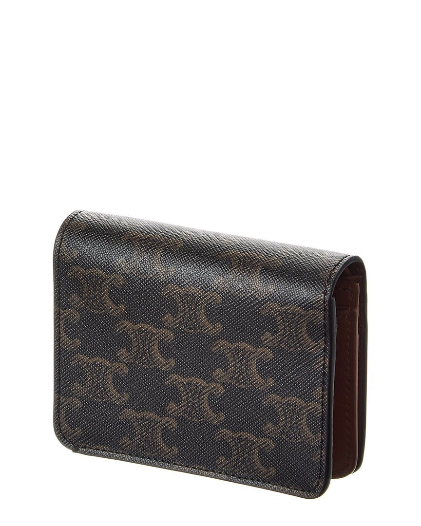 Celine Triomphe Canvas & Leather Compact Wallet, Brown