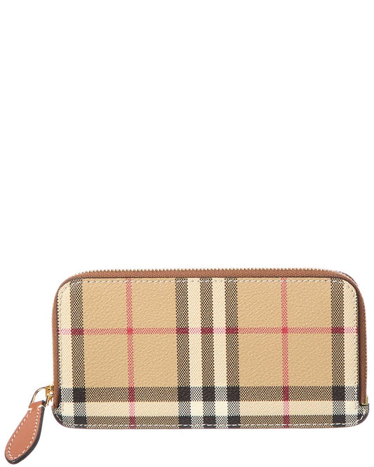 Burberry Check E-Canvas & Leather Card Case ONE SIZE Brown Multi