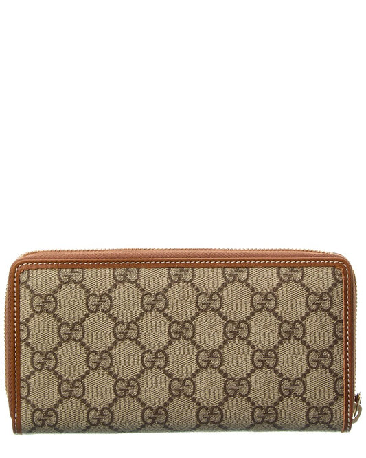 Gucci Emblem Gg Supreme Canvas & Leather Zip Around Wallet
