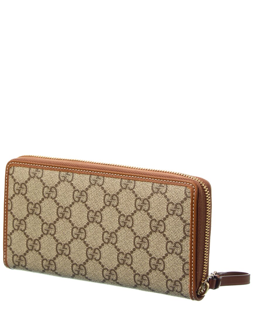 Gucci Emblem Gg Supreme Canvas & Leather Zip Around Wallet