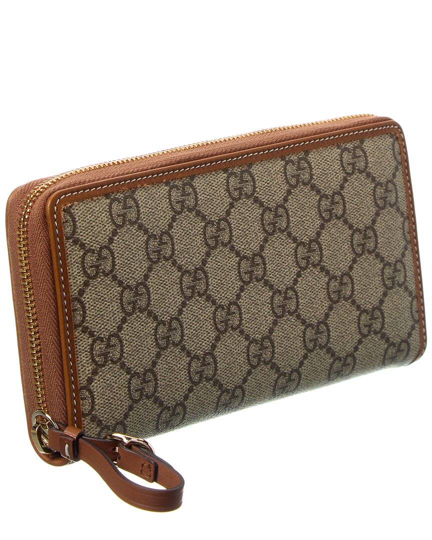 Gucci Emblem Gg Supreme Canvas & Leather Zip Around Wallet