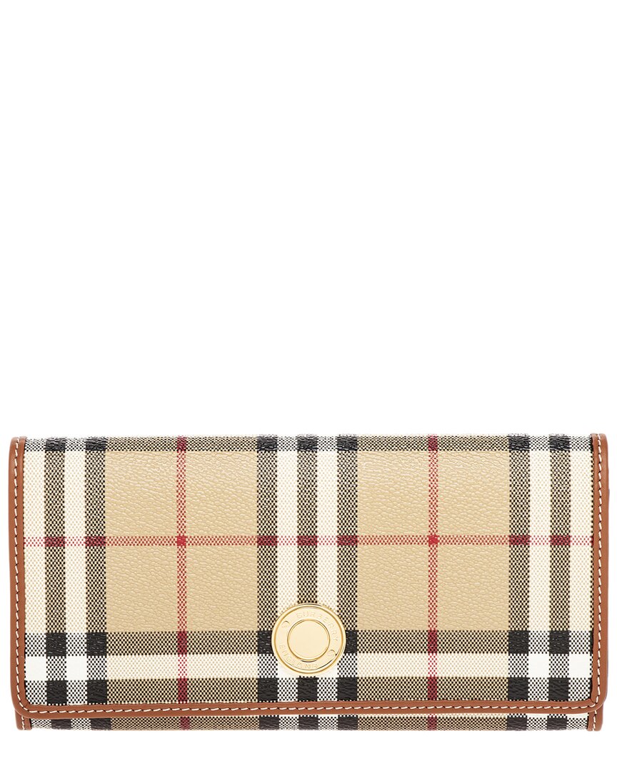 Burberry Check E-Canvas & Leather Continental Wallet ONE SIZE Beige