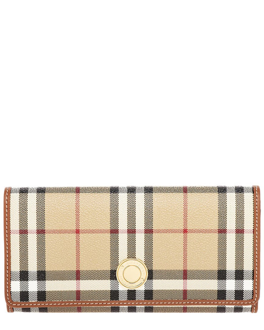 Burberry Check E-Canvas & Leather Continental Wallet ONE SIZE Beige