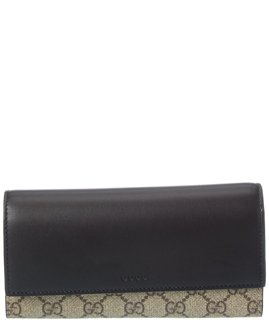 Gucci Gg Supreme Canvas & Leather Long Wallet ONE SIZE Black
