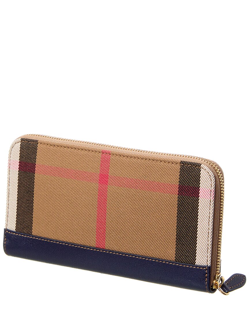 Burberry Check Canvas & Leather Zip Around Wallet