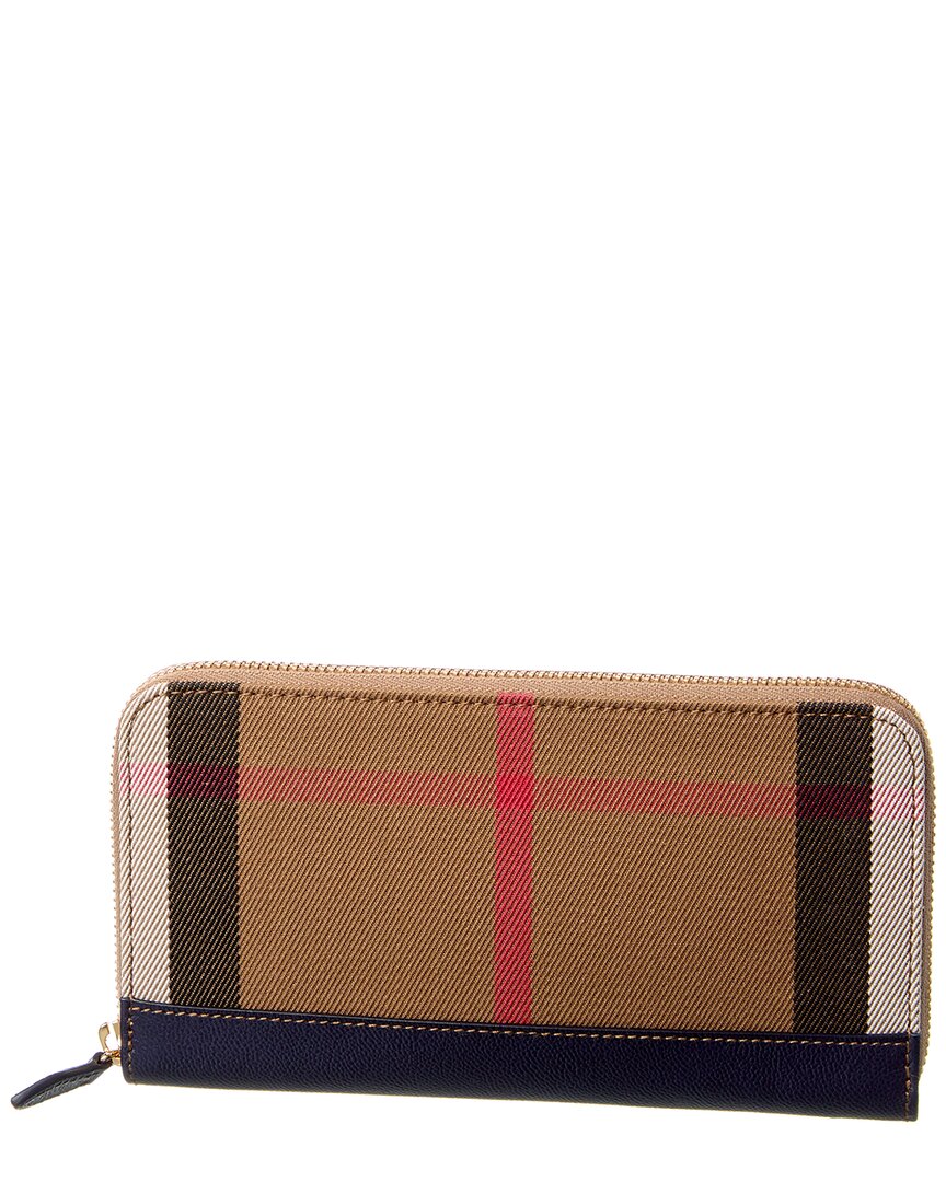 Burberry Check Canvas & Leather Zip Around Wallet